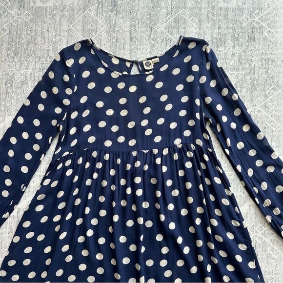 Roxy Sun Empire Navy Classic Polka Dot Babydoll Mini Dress Size S Balloon Sleeve - Picture 2 of 16